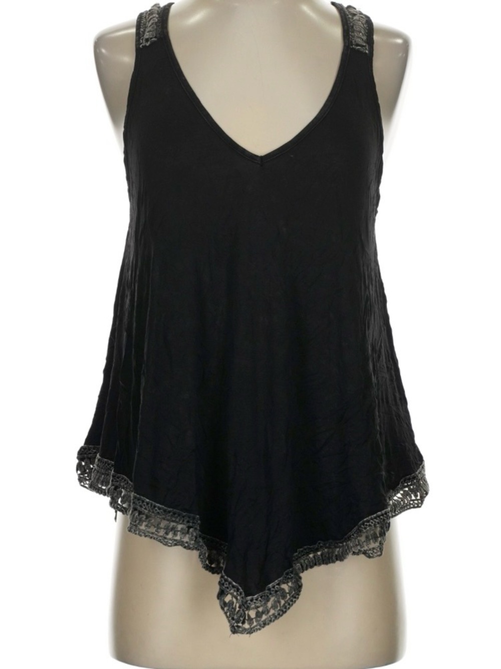 POL Black V-Neck Tank Top with Crochet Trim